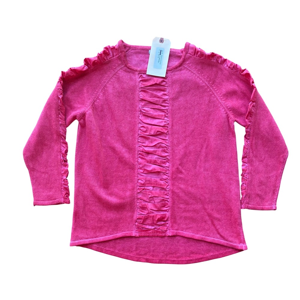 PBJ Blues Magenta Acid Wash Ruffle Front Ruffle Sleeve Sweater Size Mediun